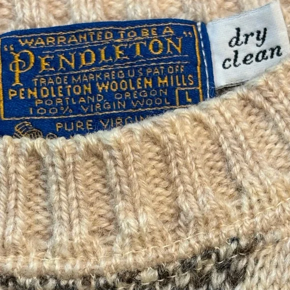 Pendleton Sweater L Cream Gray Virgin Wool - Picture 4 of 5